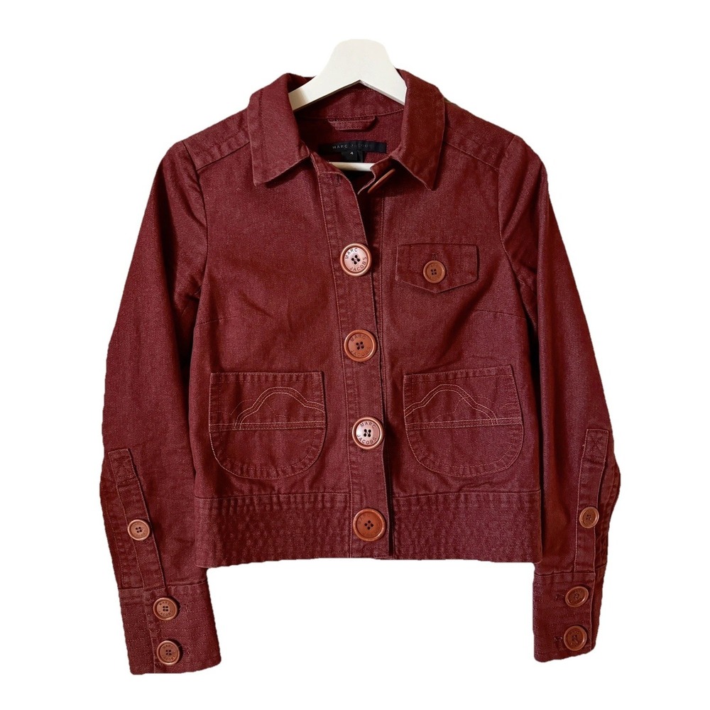 Vintage Y2K Marc Jacobs Mainline Burgundy Jacket Sz 4 Cloud Stitching Poland
